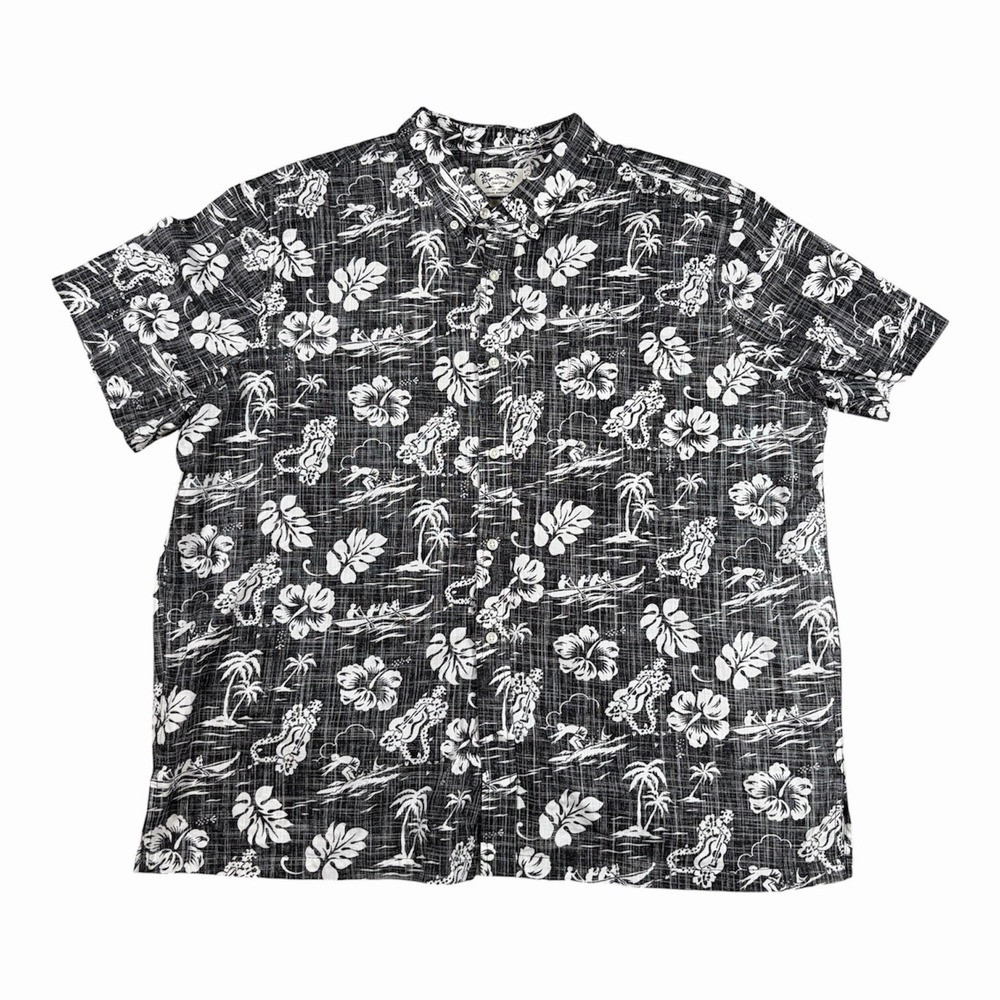 Reyn Spooner Gray Floral Hawaiian Shirt 2XL Short Sleeve Cotton Aloha Limited